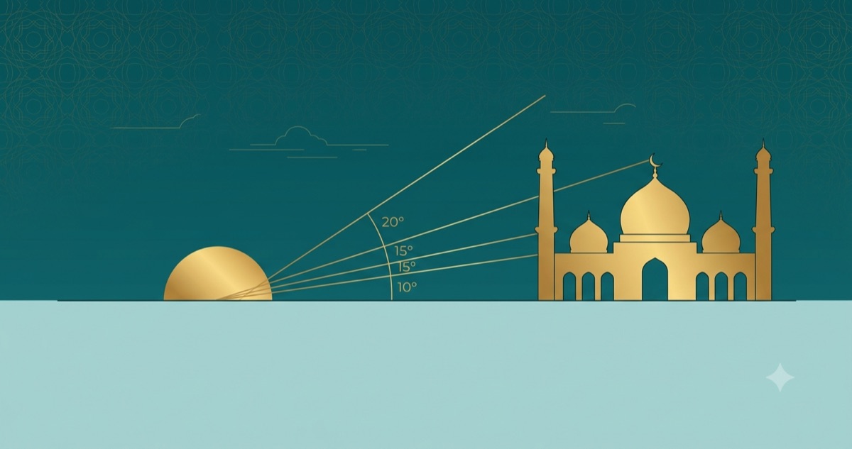 Fajr Isha angle diagram showing the sun below the horizon