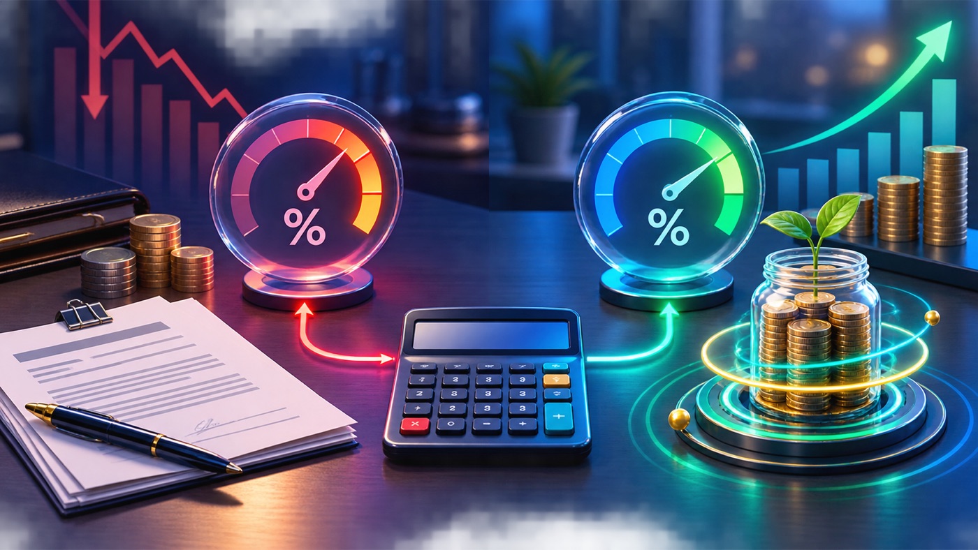 Loan cost gauge compared with savings yield and compounding growth